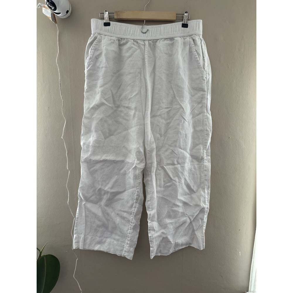 Tahari Womens 100% Linen Wide Leg Pants Size XL White Coastal Beachy Flowy